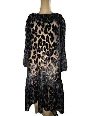 J.Crew Flutter-Hem Dress Burnout Velvet Leopard Black Size 0 Shell Only